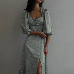 Gathered Satin Midi Dress